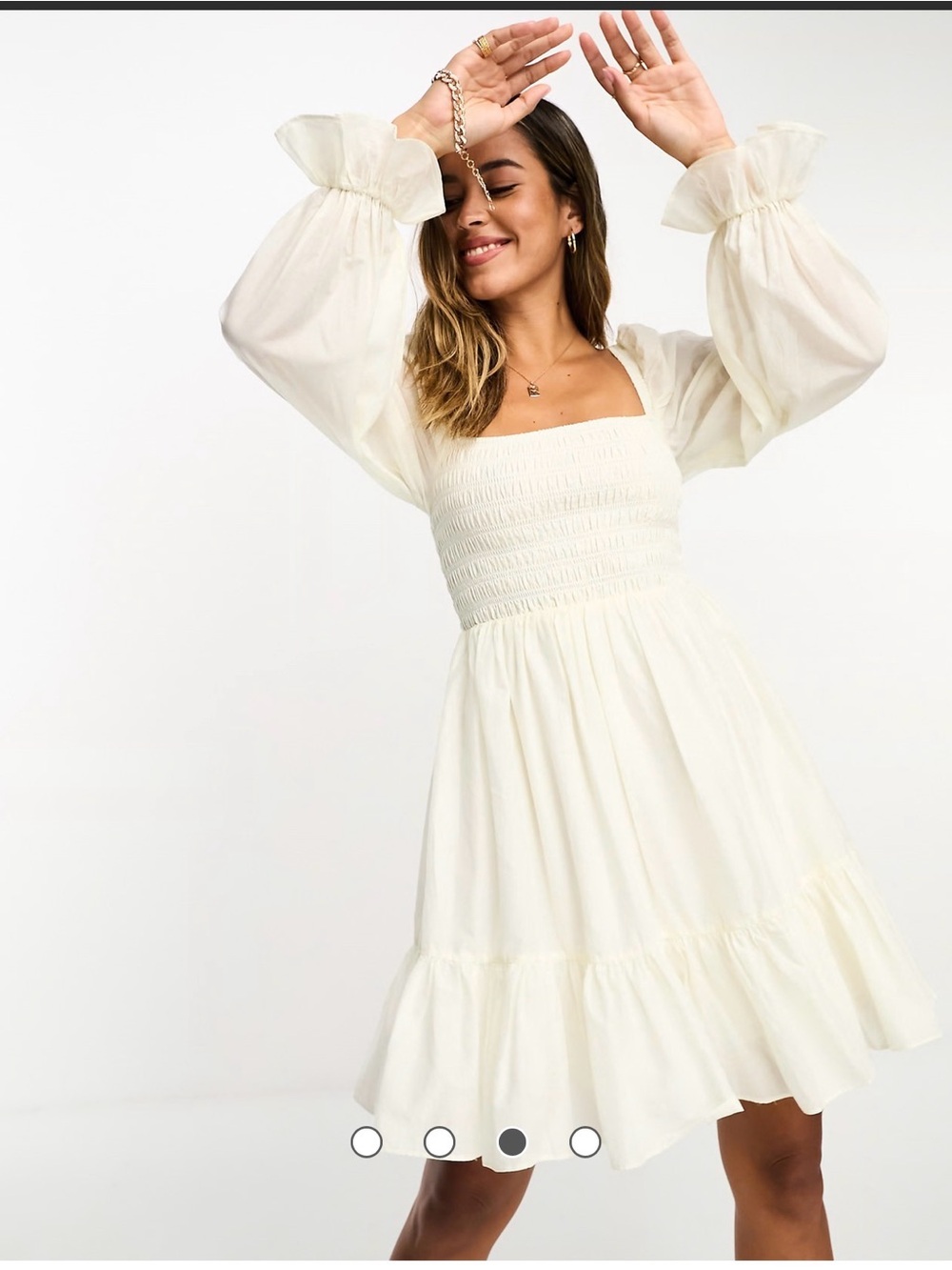 & Other Stories gather detail volume mini dress in white/cream. Size 8/40, NWT